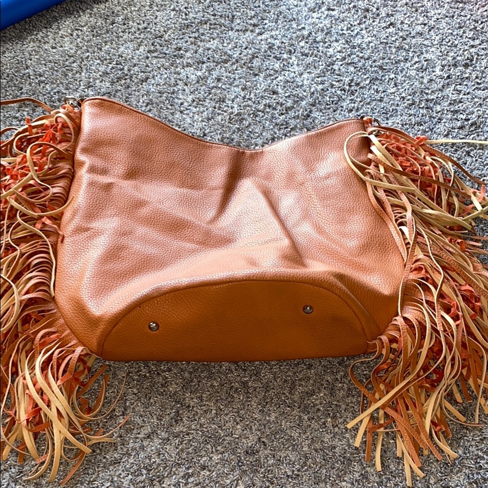 Fringed Tan Pleather Crossbody Bag